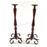 Rustic Finish Candlesticks w Turned Baluster