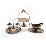 Antique Silverplate Footed Bridal Basket, Jam Set