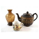 VTG Hand Painted Vase, Johnson Tea Pot,Child's Cup