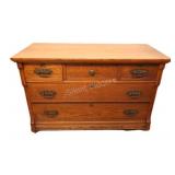 Antique Victorian Oak & Brass 5 Drawer Dresser