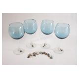 VTG Blue Wine Glasses w Beaded Stem Charms