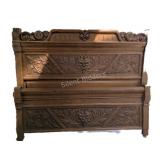 Renaissance Revival Carved Oak Head & Foot Board