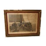 XXLarge 1877 Engraving Print Titled Sunday at Sea