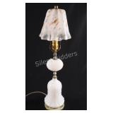 VTG Milk Glass Table Lamp w Speckled Glass Shade
