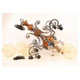 VTG  Wooden & Wrought Iron 6-Light Chandelier