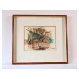 1959 Original Pen & Wash Sketch - Harbour HIllside