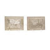 Two Rectangular, Concrete-Bas-Relief Plaques