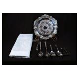 Silverplate Tray, White Table Cloth, Utensils