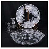 Frosted Glass Serving Platters w Candle Holders