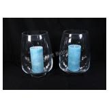 Glass Hurricane Holders w Pillar Candles