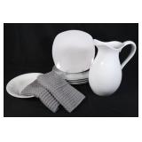 Ceramic Water Pitcher, Luncheon Plates, Napkins