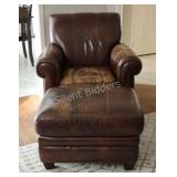 Traditional Brown Leather Lounge Chair w Ottoman