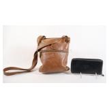 Roots Brown Leather Crossbody Bag w Wallet