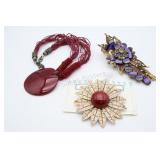 Costume Necklace, Hair Clip & VTG Brooch