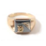 10K Hematite & Diamond "D" Initial Signet Ring