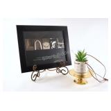 Party Lite Brass Holder w Faux Cactus & Print