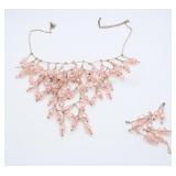 VTG Pink Glass Bead Waterfall Bib Necklace