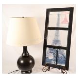 Window Pane Glass Eiffel Tower Print w Lamp
