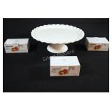 Pedestal Cake Stand w Boxed Appetizer Spoons