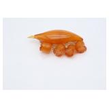 VTG Carved Baltic Amber Brooch,LIly of the Valley