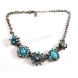 Costume Necklace w Turquoise Stones & Crystals