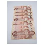 1986 Canadian $2 Banknotes