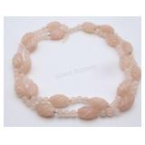 Rose Quartz Hand Carved Beaded Necklace, 28"