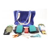 Canvas Bag w Garden Gloves, Knee Pads, Clippers