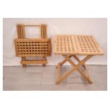 Two Folding Beech Wood Lattice Patio Tables