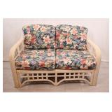 Mid-Century Boho-Chic White-Washed Rattan Loveseat