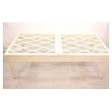 Mid-Century White Rattan Coffee Table w Glass Top