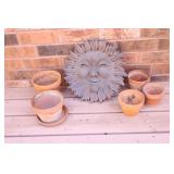 Terra Cotta Pots & Resin Sun Wall Plaque