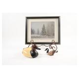 Cold Cast  & Ceramic Painted Duck Decoy's w Print