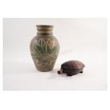 'Turtle' Floor Vase & Carved Wooden Container
