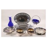 VTG Silver Plated & Cobalt Blue Glass Tableware