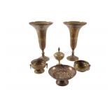 VTG Etched & Chased Brass Decorative Vases,