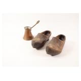 Hand-Carved Wooden Dutch Clogs wTurkish Coffee Pot