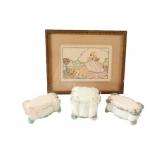 EAPG Victorian Milk Glass Vanity Set & Embroidery