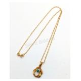 750 (18K) Yellow Gold Necklace w Pendant & Emerald