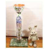 Whimsical Hand Crafted Plant Stand w Bunny Stature