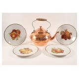 VTG Copper Tea Kettle w Bavaria Germany Plates