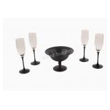 Black Stem Champagne Flutes w Satin Compote Bowl