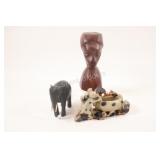 Chinese Carved Soapstone Inkwell w Bust & Elephant