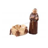 Ceramic Hand Crafted Monk w Wooden Basket