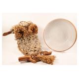 VTG Macrame/woven Owl w Display Pottery Bowl