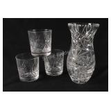 Cut Crystal Whisky Glasses & Large Heavy Vase