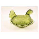 VTG Indiana Glass Olive Hen on Nest Covered Dish
