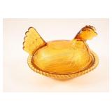 VTG Indiana Glass Amber Hen on Nest Covered Dish