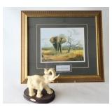 Savannah Master Framed Art w Elephant Figurine