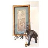 Polished Septarian Stone, Elephant Figurine &Print